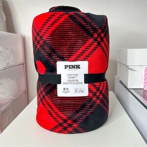 Victoria’s Secret Pink Red and Black Plaid Cozy Plush Blanket.